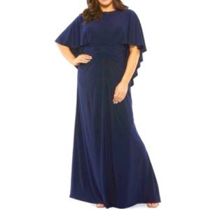 COPY - Mac Duggal gown / dress - Navy blue jersey capelet size 22, 24. SALE